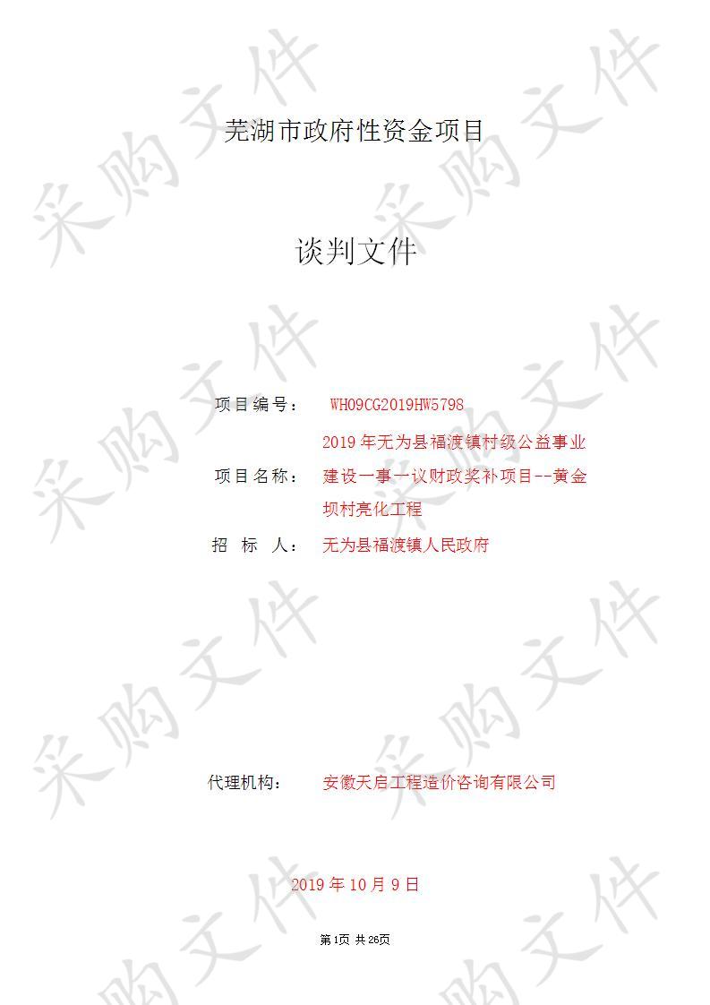 2019年无为县福渡镇村级公益事业建设一事一议财政奖补项目——黄金坝村亮化工程