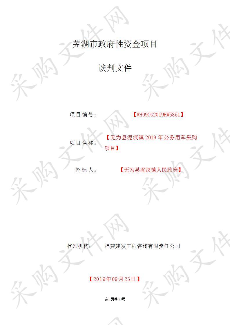 无为县泥汊镇2019年公务用车采购项目 