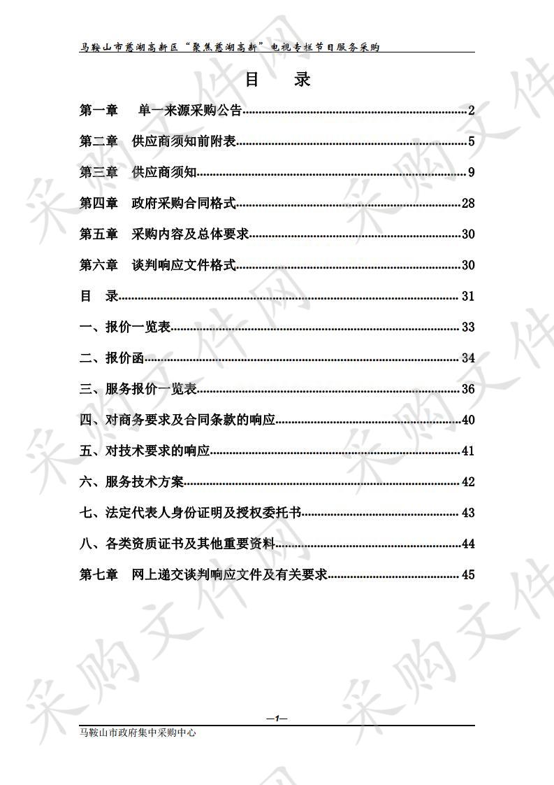 马鞍山市慈湖高新区“聚焦慈湖高新”电视专栏节目服务采购