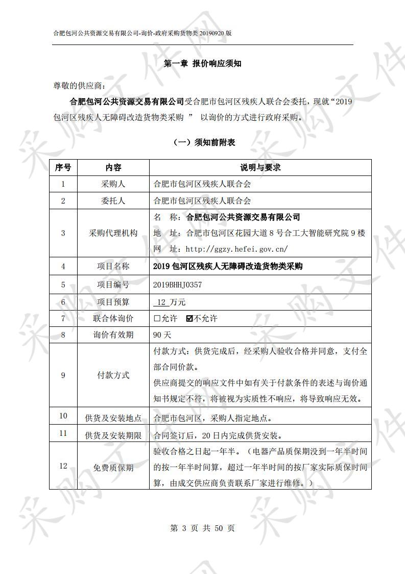 2019包河区残疾人无障碍改造货物类采购项目