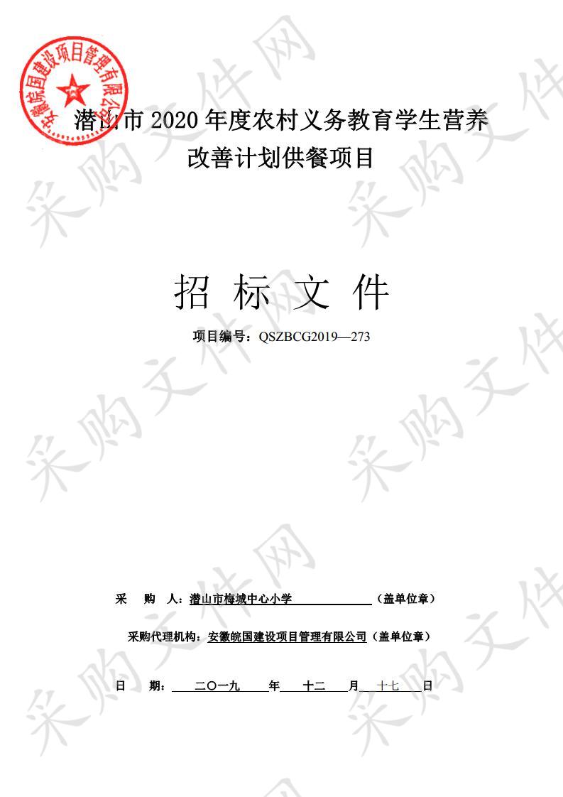 潜山市2020年度农村义务教育学生营养改善计划供餐项目