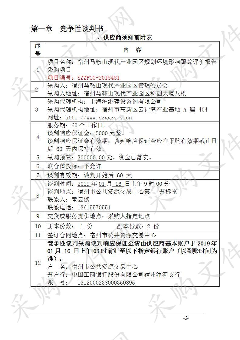 宿州马鞍山现代产业园区规划环境影响跟踪评价报告采购项目