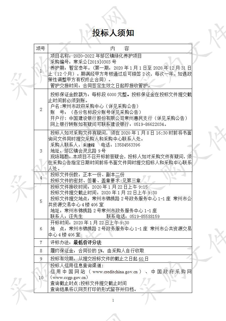 2020-2022年邹区镇绿化养护项目