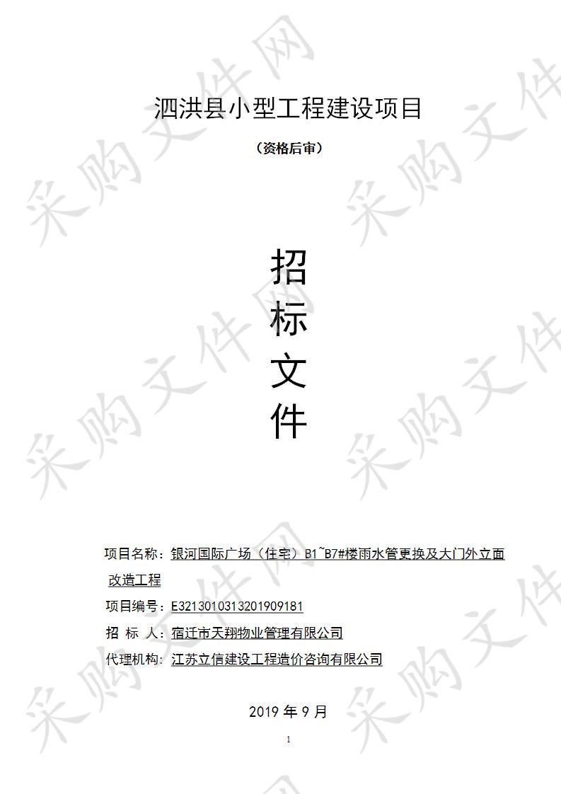 银河国际广场（住宅）B1~B7#楼雨水管更换及大门外立面改造工程