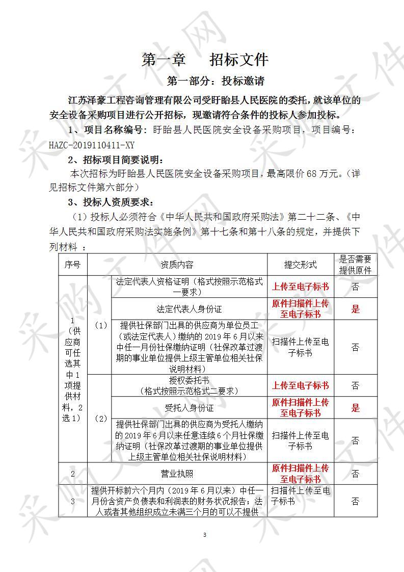 盱眙县人民医院安全设备采购项目