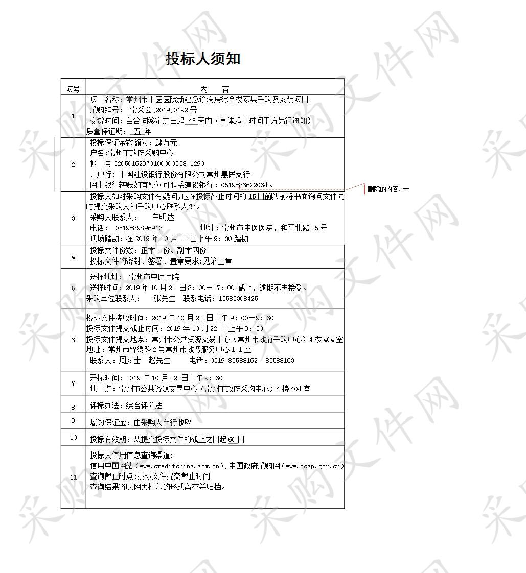 常州市中医医院新建急诊病房综合楼家具项目