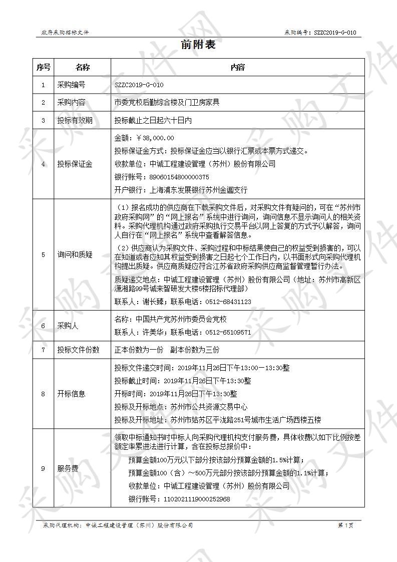 	市委党校后勤综合楼及门卫房家具