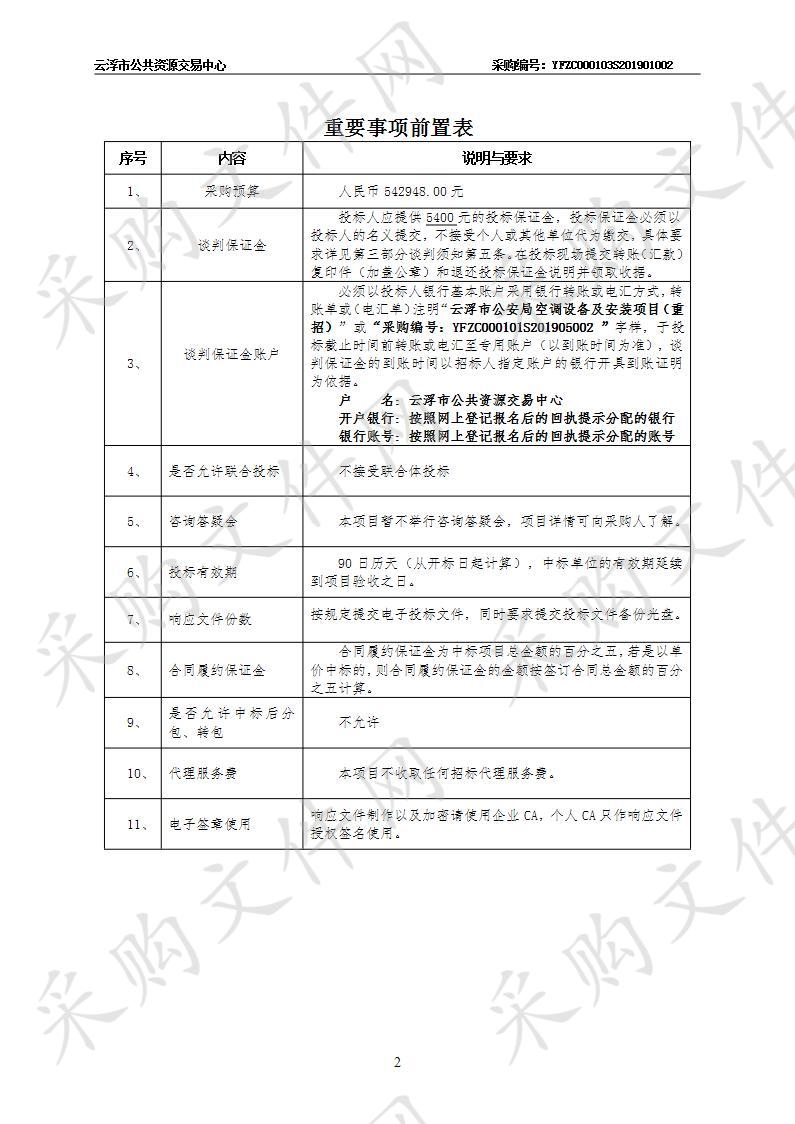 云浮市公安局空调设备及安装项目