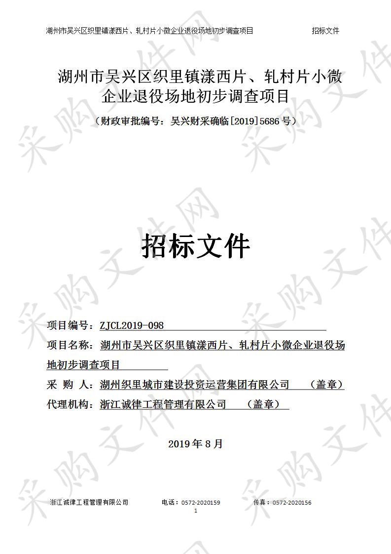 湖州市吴兴区织里镇漾西片、轧村片小微企业退役场地初步调查项目