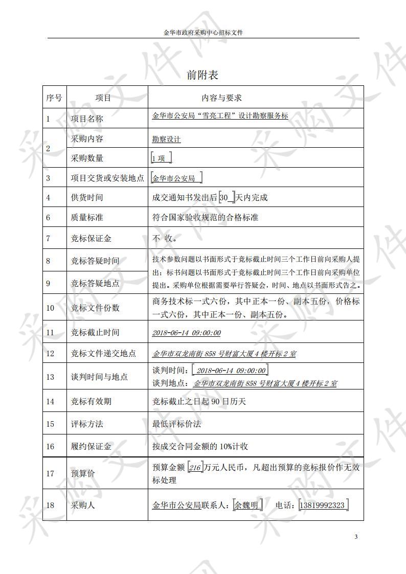 金华市公安局金华市公安局“雪亮工程”设计勘察服务标项目