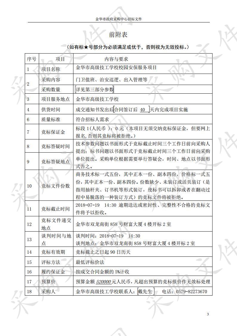 金华市高级技工学校校园安保服务项目