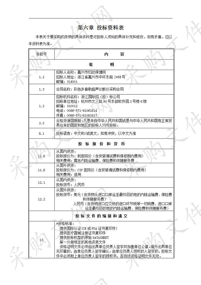 嘉兴市妇幼保健院彩色多普勒超声诊断仪项目