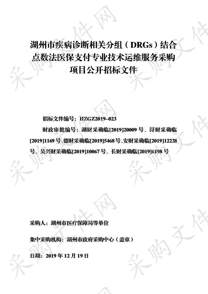 湖州市疾病诊断相关分组（DRGs）结合点数法医保支付专业技术运维服务采购项目 