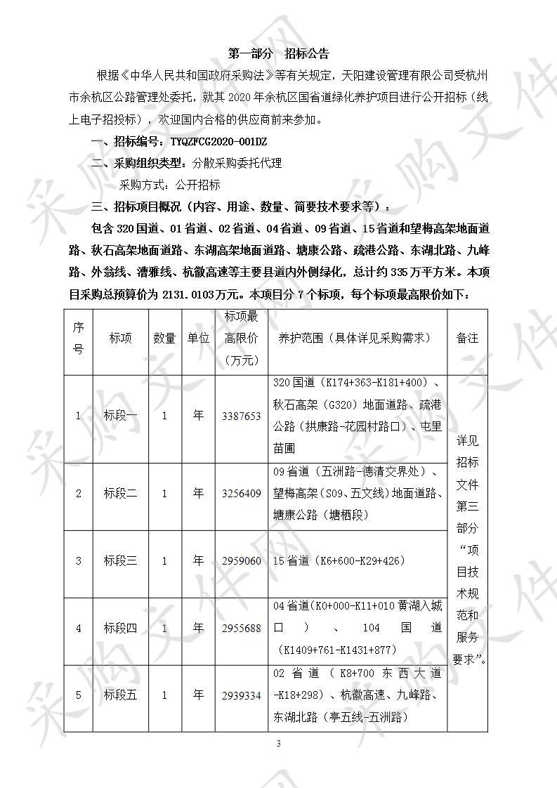 2020年余杭区国省道绿化养护项目