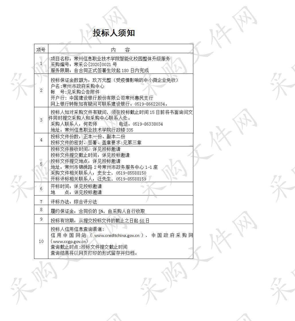 常州信息职业技术学院智能化校园整体升级服务