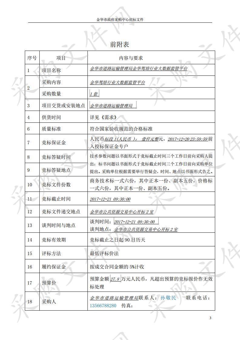 金华市道路运输管理局金华驾培行业大数据监管平台