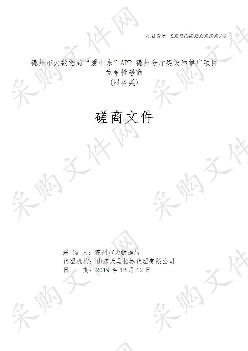 德州市大数据局“爱山东”APP德州分厅建设和推广项目、全市政府网站日常安全运维服务项目