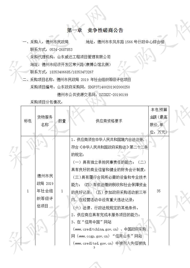 德州市民政局2019年社会组织等级评估项目