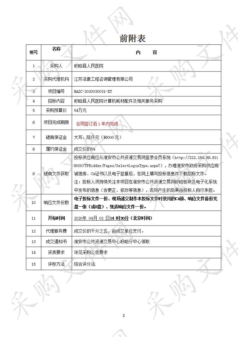  盱眙县人民医院计算机耗材配件及相关服务采购