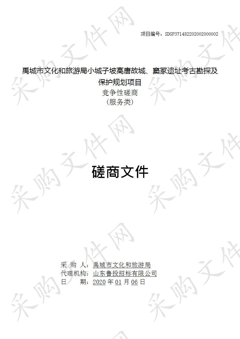 禹城市文化和旅游局小城子坡高唐故城、窦冢遗址考古勘探及保护规划项目