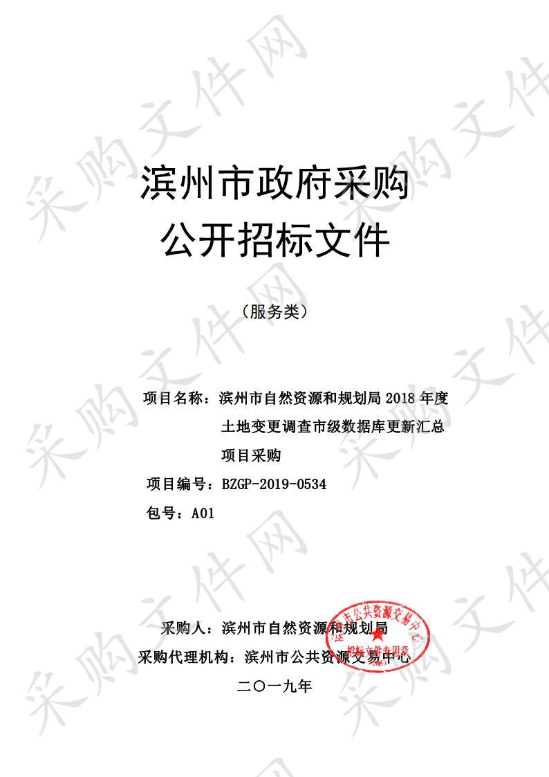 滨州市自然资源和规划局2018年度土地变更调查市级数据库更新汇总项目