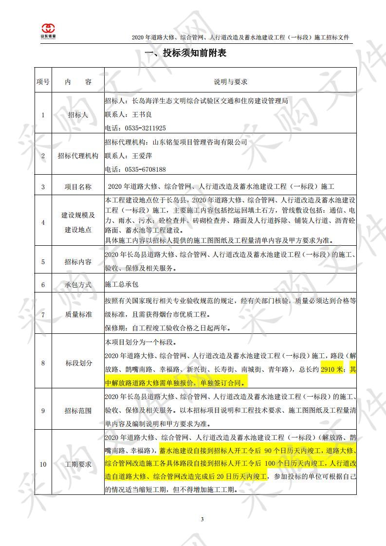 2020年道路大修、综合管网、人行道改造及蓄水池建设工程（一标段）施工