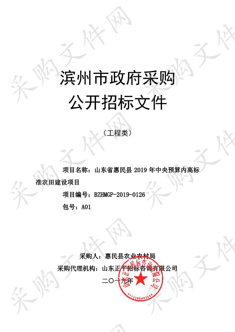 山东省惠民县2019年中央预算内高标准农田建设项目