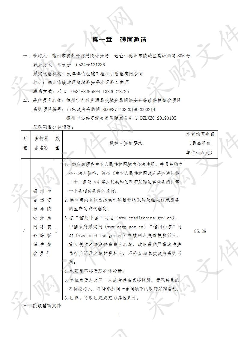 德州市自然资源局陵城分局网络安全等级保护整改项目