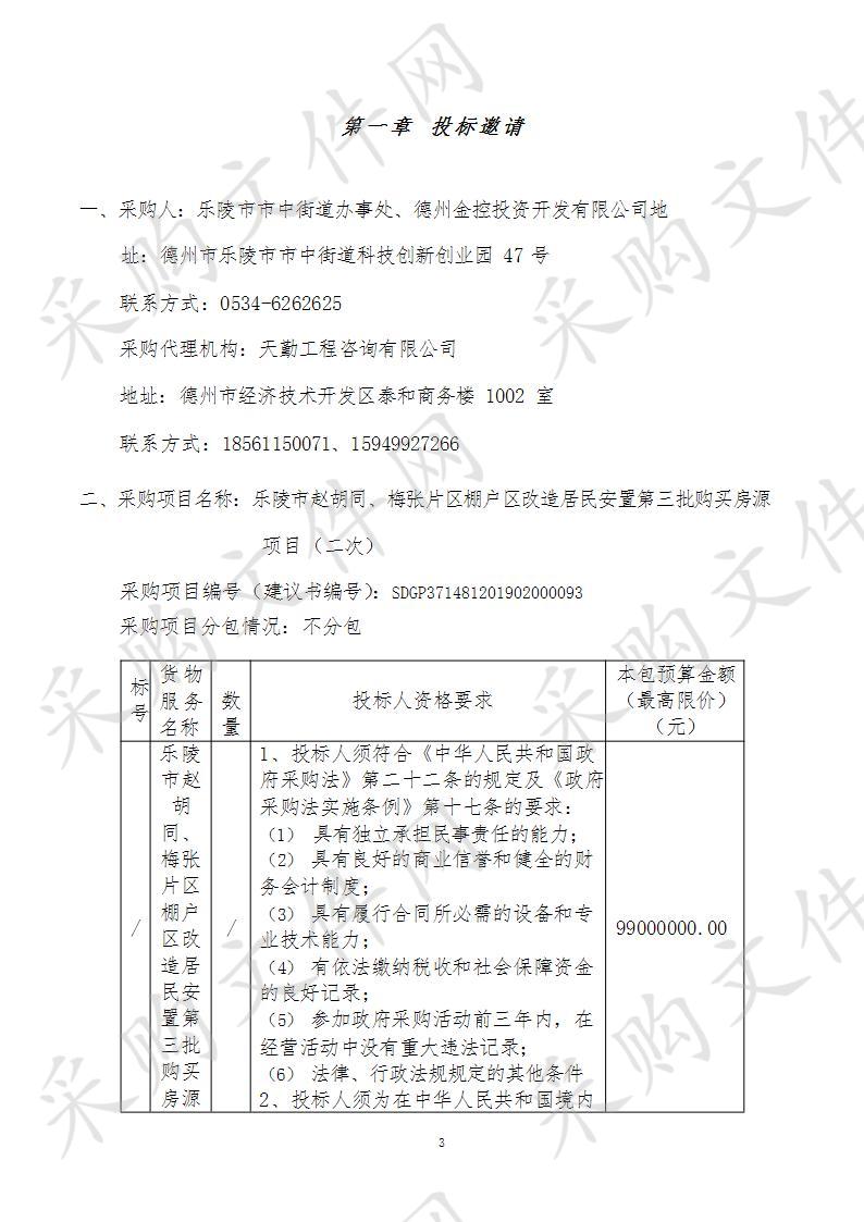 乐陵市赵胡同、梅张片区棚户区改造居民安置第三批购买房源项目