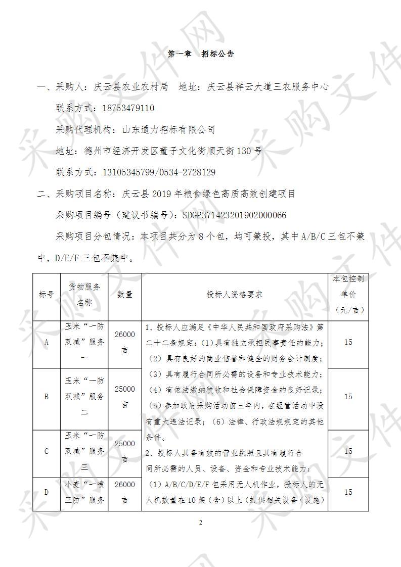 庆云县2019年粮食绿色高质高效创建项目