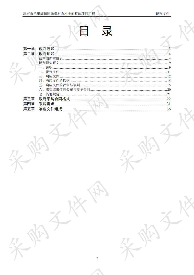 津市市毛里湖镇同乐堡村农村土地整治项目工程