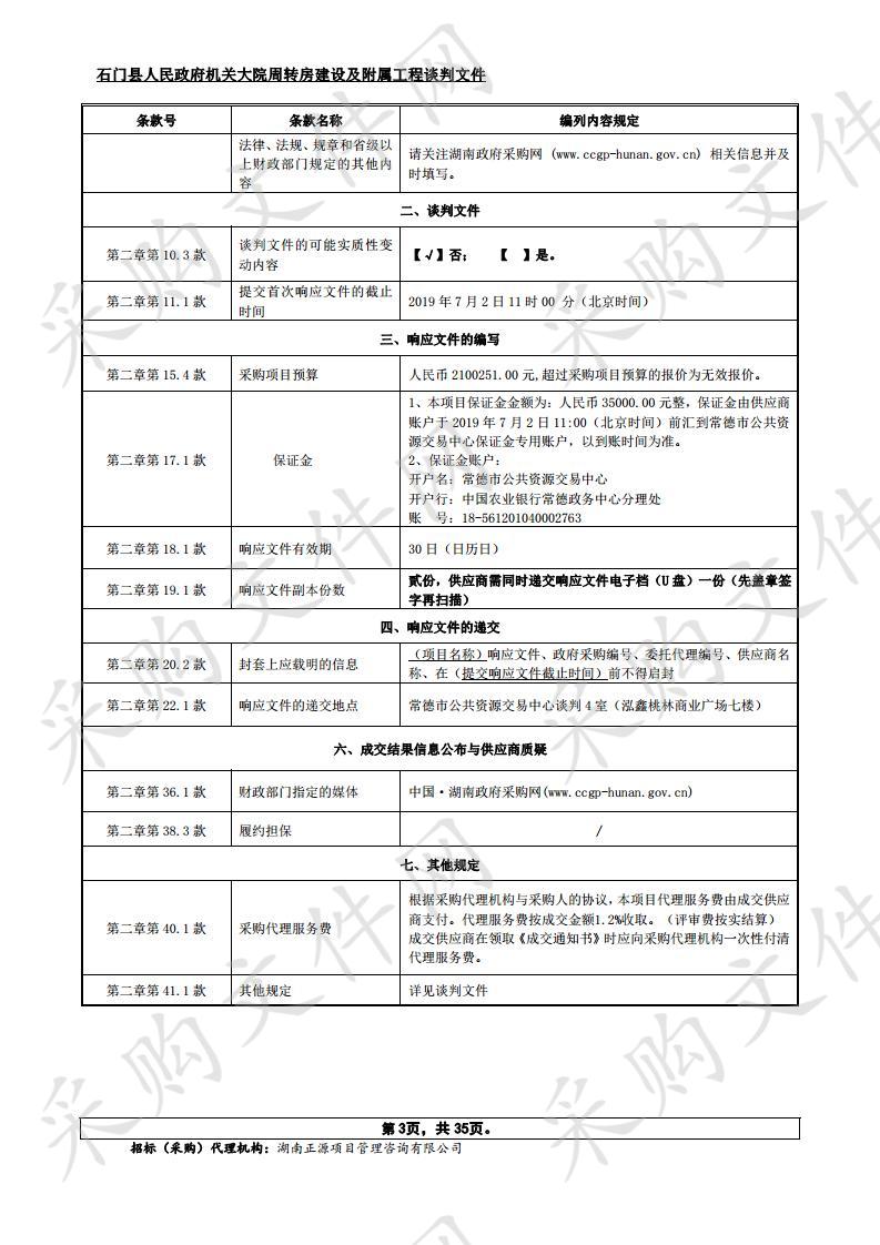 石门县人民政府机关大院周转房建设及附属工程