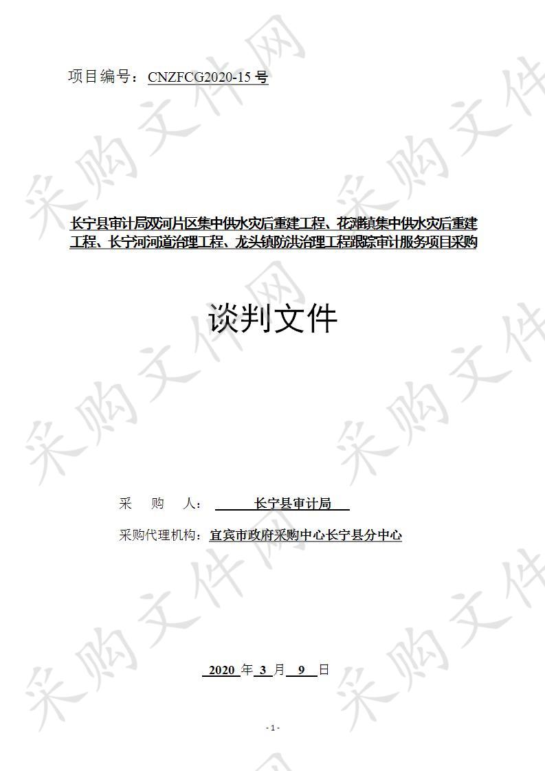 长宁县审计局双河片区集中供水灾后重建工程、花滩镇集中供水灾后重建工程、长宁河河道治理工程、龙头镇防洪治理工程跟踪审计服务项目采购