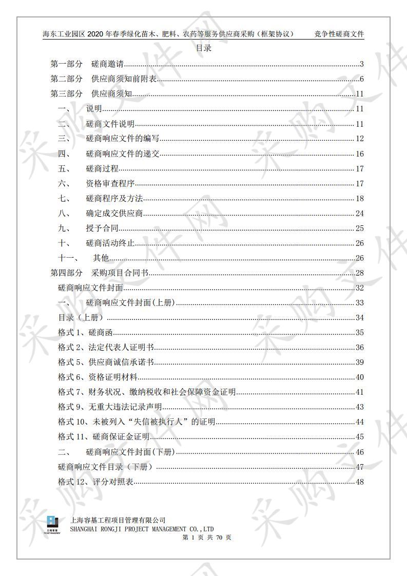 海东工业园区2020年春季绿化苗木、肥料、农药等服务供应商采购（框架协议）（包二）