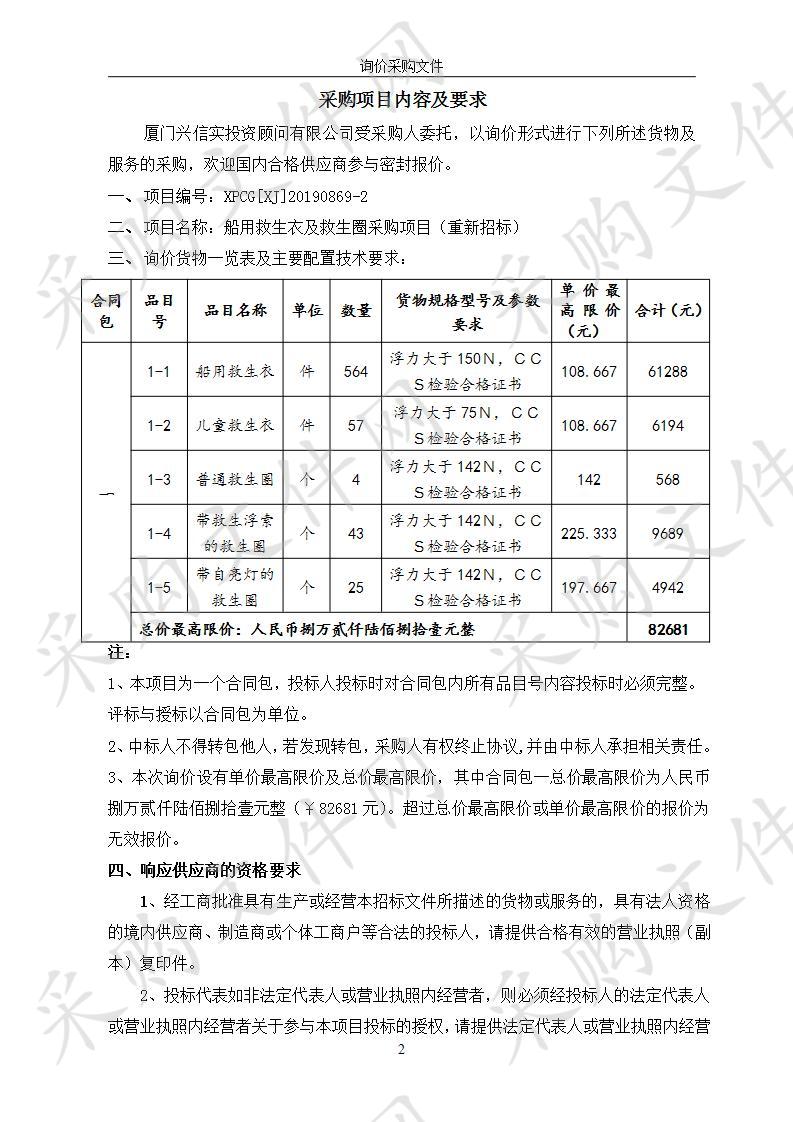 船用救生衣及救生圈采购项目