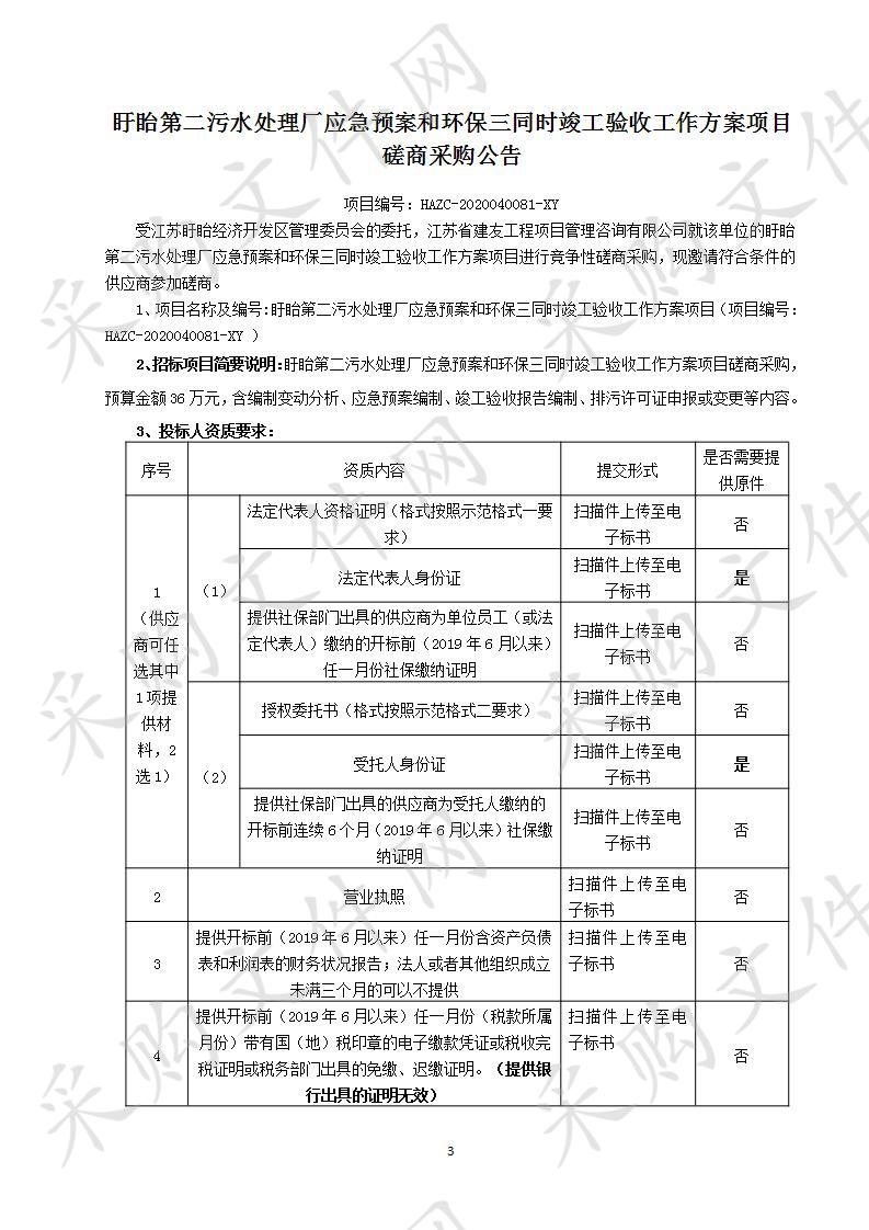 盱眙第二污水处理厂应急预案和环保三同时竣工验收工作方案项目