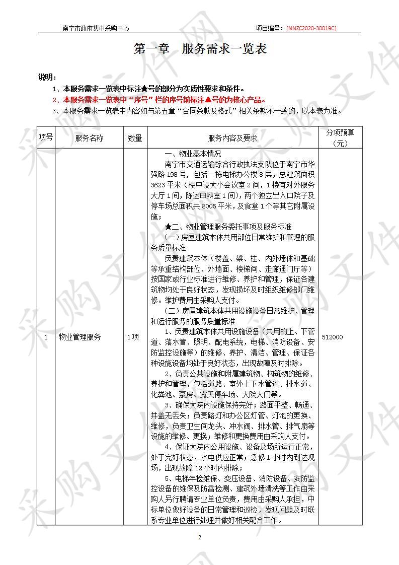 南宁市交通运输综合行政执法支队物业管理采购