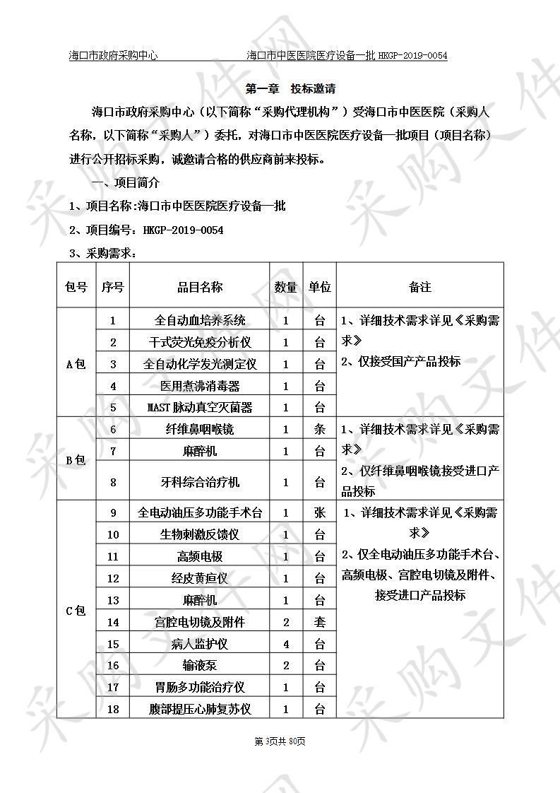  海口市中医医院医疗设备一批