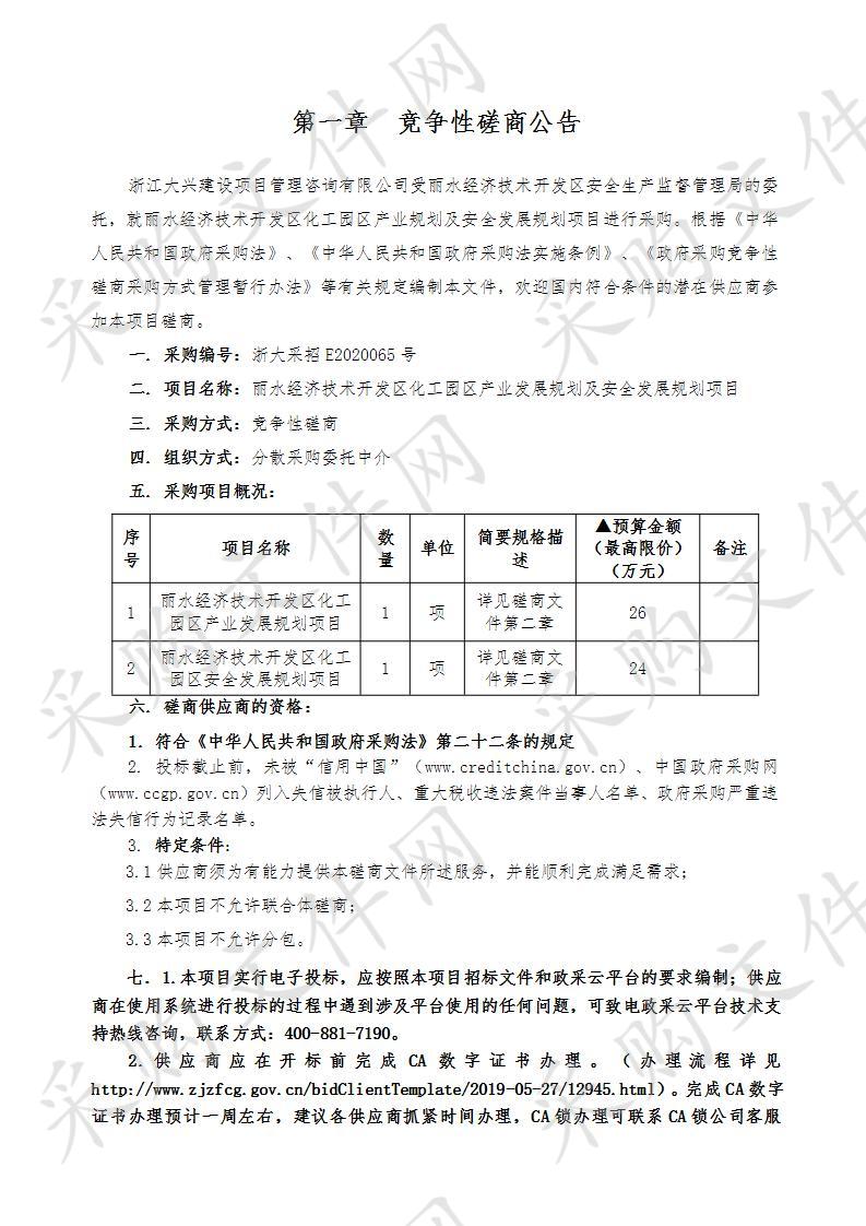 丽水经济技术开发区化工园区产业发展规划及安全发展规划项目