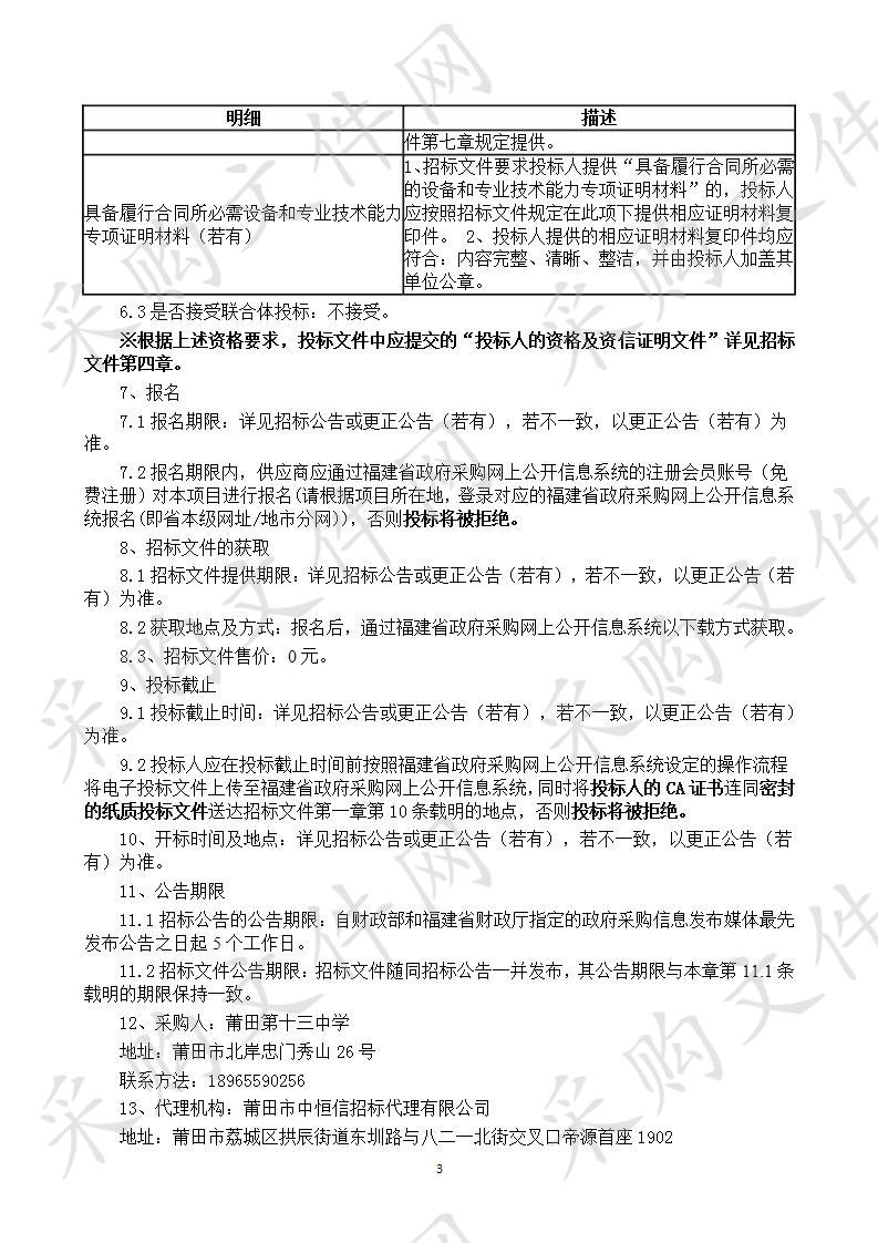 莆田第十三中学英语口语考试标准化考场设备采购货物类采购项目