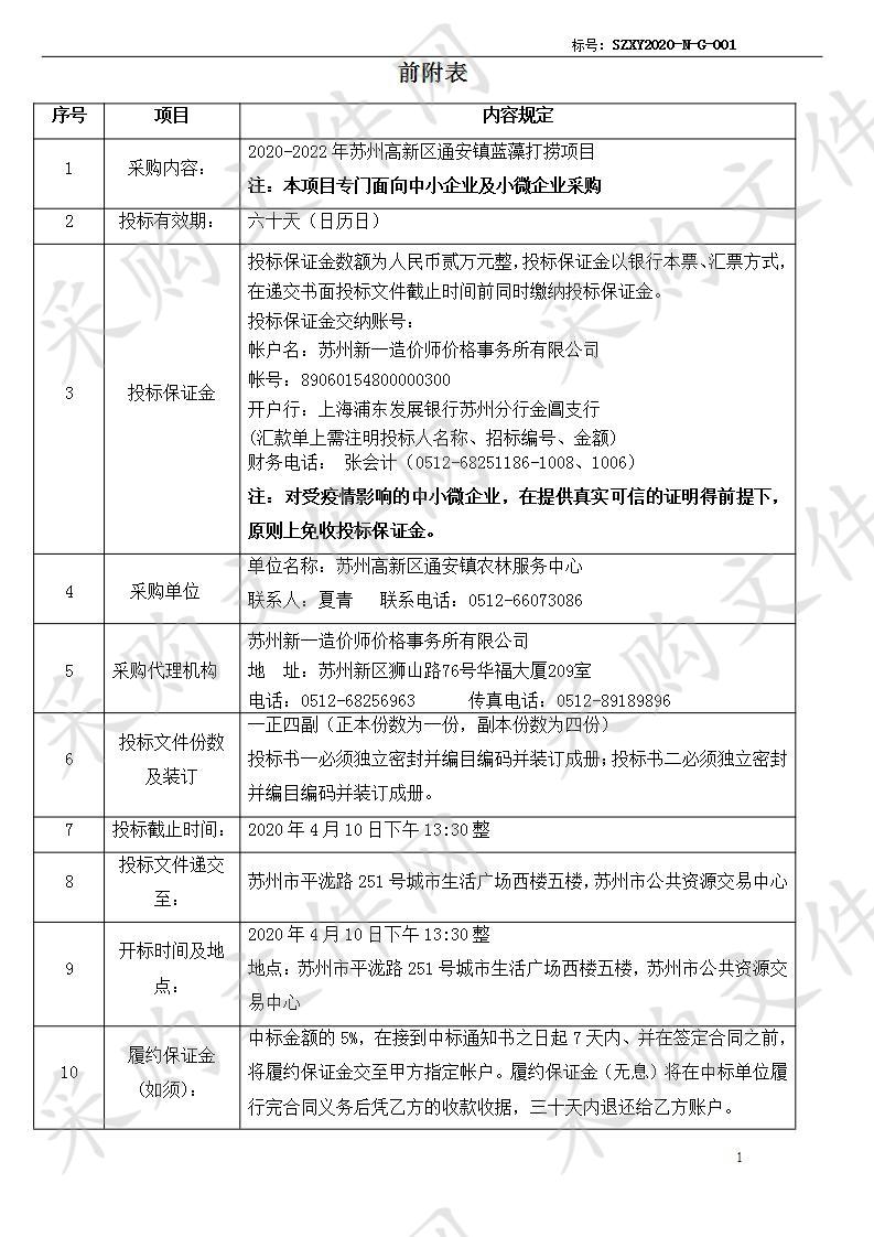 2020-2022年苏州高新区通安镇蓝藻打捞项目