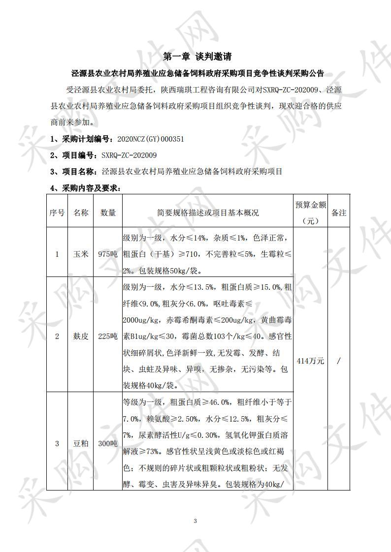 泾源县农业农村局养殖业应急储备饲料政府采购项目