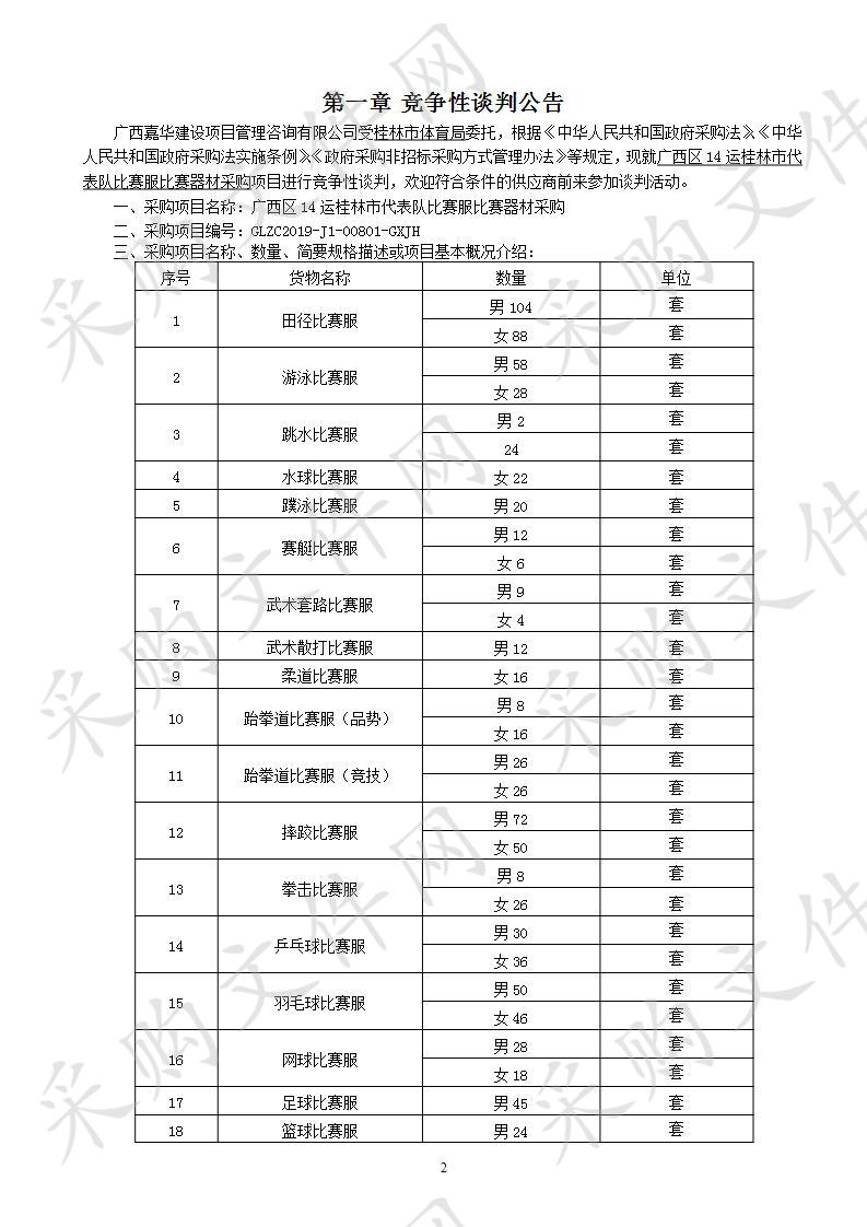 广西区14运桂林市代表队比赛服比赛器材采购