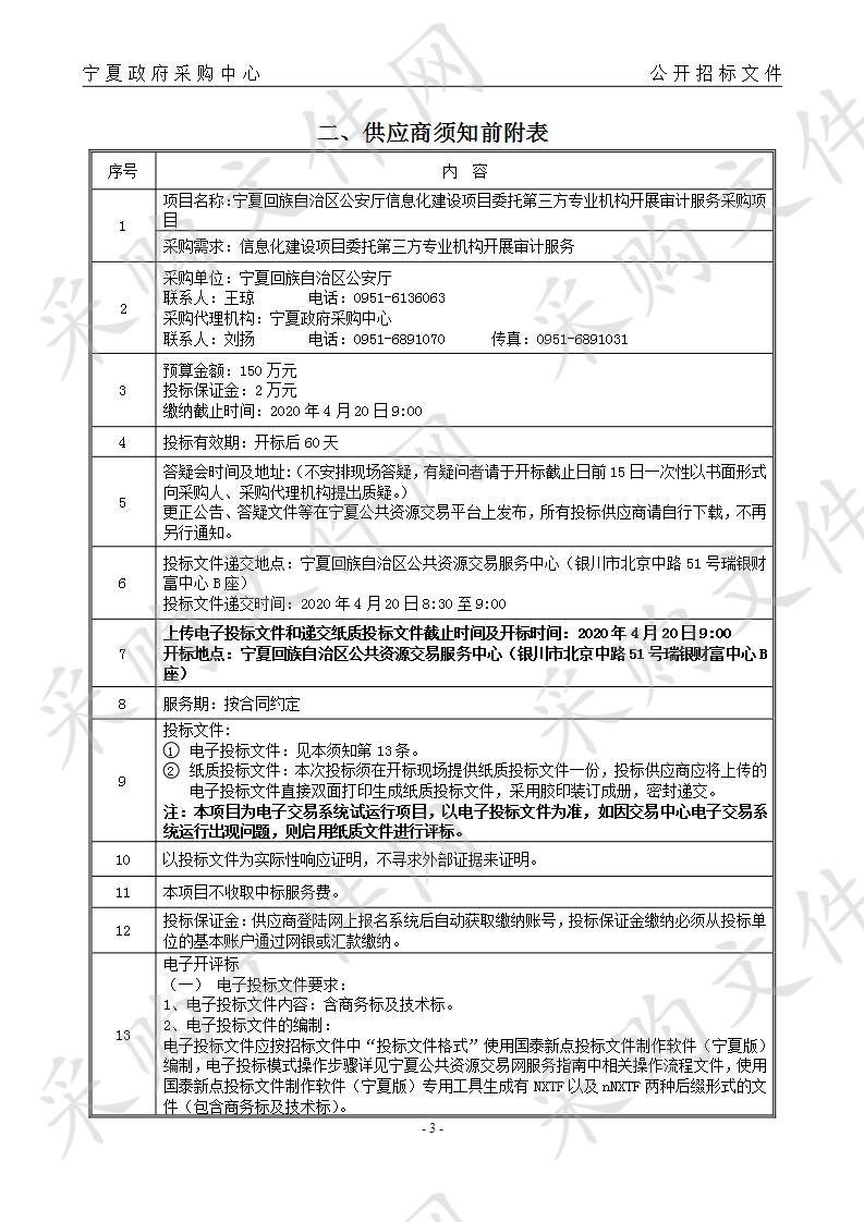 宁夏回族自治区公安厅信息化建设项目委托第三方专业机构开展审计服务采购项目