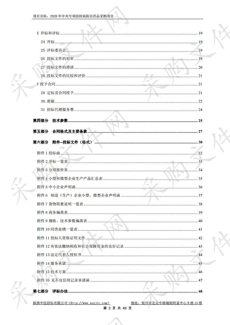 2020年中央专项结核病防治药品采购项目