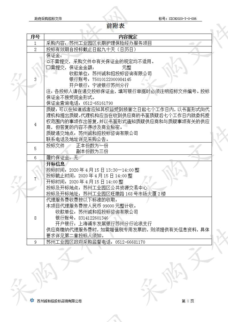 苏州工业园区长期护理保险经办服务项目