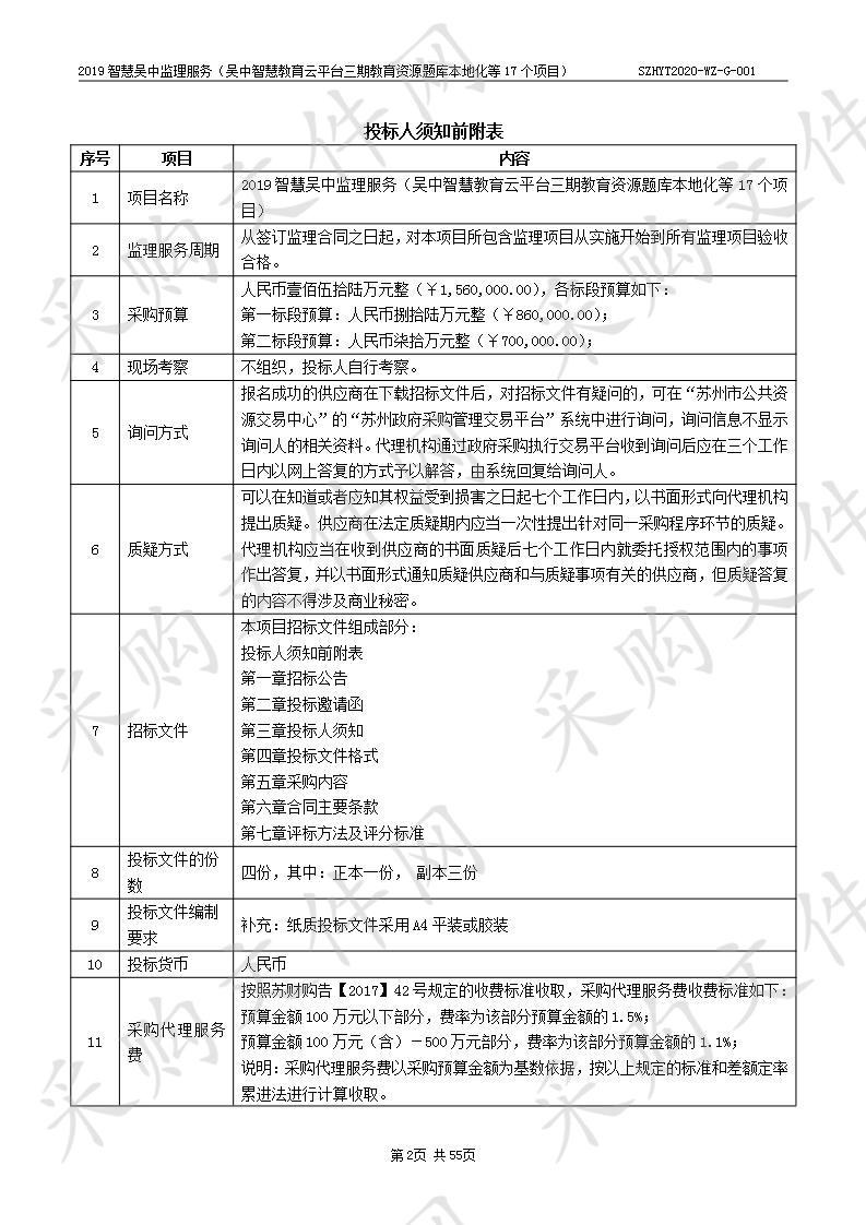 2019智慧吴中监理服务（吴中智慧教育云平台三期教育资源题库本地化等17个项目）（标段二）