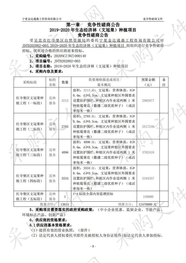 2019-2020年生态经济林（文冠果）种植项目