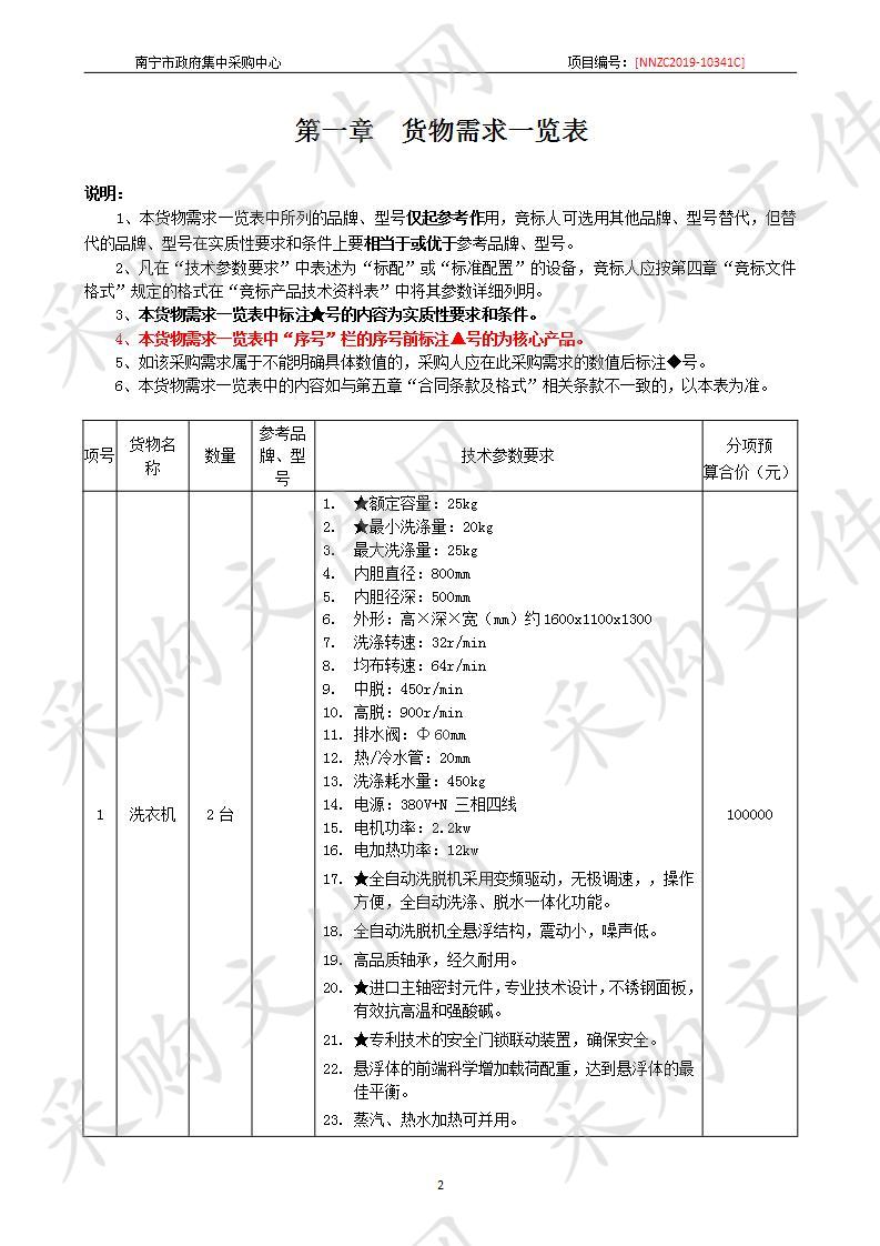 南宁市公安局拘留所搬迁（B区）--洗衣机项目采购