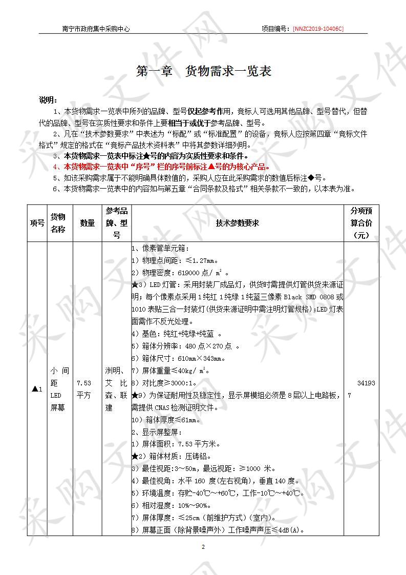  南宁市应急管理局视频会议室大屏幕显示系统采购